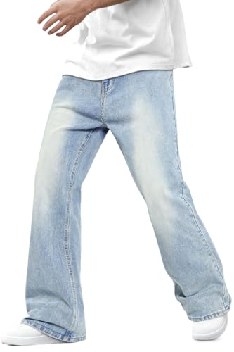 GINGTTO Jeans Herren Bootcut Stretch Jeanshose Baggy Denim Hosen Blau 30W/30L von GINGTTO
