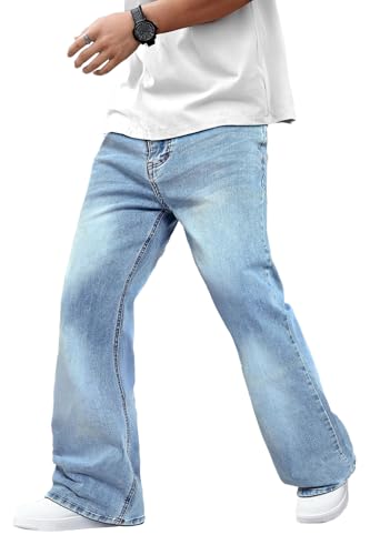 GINGTTO Jeans Herren Bootcut Stretch Jeanshose Denim Hose Blau 34 von GINGTTO