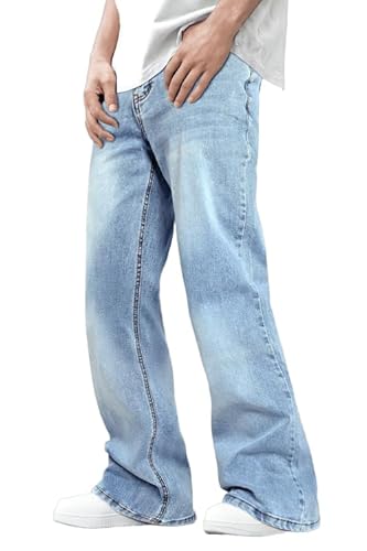 GINGTTO Jeans Herren Regular Fit Stretch Jeanshose Straight Denim Hosen Blau 36W/30L von GINGTTO
