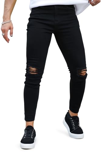 GINGTTO Jeans Herren Ripped Black Skinny Stretch Jeanshose Knie Destroyed Männer Schwarze 28 von GINGTTO