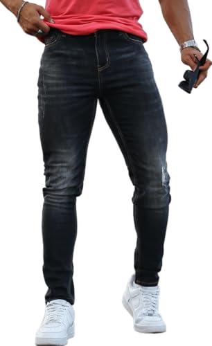 GINGTTO Jeans Herren Slim Fit Jeanshose Männer Grau Super Stretch Zerrissene Tapered Skinny Denim Hose 36W/30L von GINGTTO
