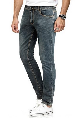 GINGTTO Jeans Herren Skinny Casual Stretch Hosen Männer Slim Fit Denim Jeanshose Grau 38W/30L von GINGTTO