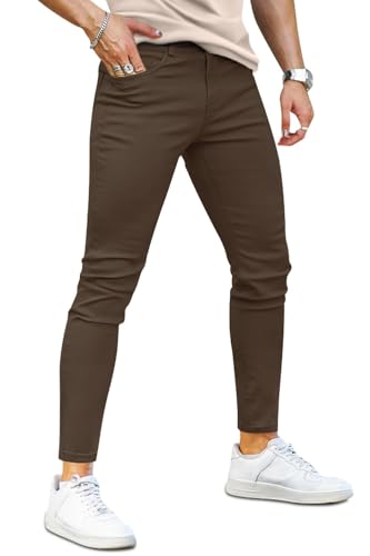 GINGTTO Jeans Herren Skinny Fit Super Stretch Slim fit Denim Hosen für Männer Tapered Jeanshose Gelb-Braun 34W/30L von GINGTTO