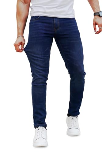 GINGTTO Jeans Herren Slim Fit Jeanshose Männer Skinny Super Stretch Designer Hose Denim Blau 33W/30L von GINGTTO