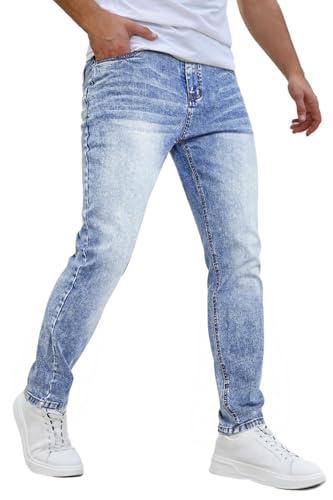 GINGTTO Jeans Herren Skinny Casual Stretch Hosen Männer Slim Fit Denim Jeanshose Hellblau 36W/30L von GINGTTO