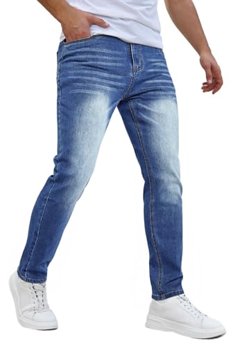 GINGTTO Jeans Herren Slim Fit Jeanshose mit Stretch Männer Tapered Skinny Denim Hose Blau 32W/30L von GINGTTO