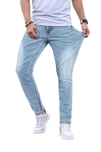 GINGTTO Jeans Herren Slim Fit Stretch Jeanshose Männer Casual Comfort Baggy Denim Hose Hellblau 38W/30L von GINGTTO