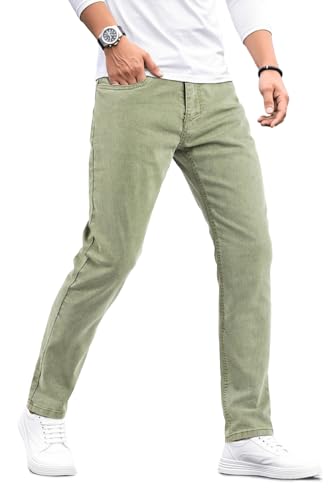 GINGTTO Jeans Herren Slim Fit Stretch Jeanshose Männer Regular Fit Denim Hose Male Modern Herrenjeans Grün 36W/30L von GINGTTO