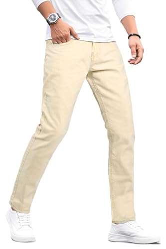 GINGTTO Jeans Herren Slim Fit Stretch Männer Denim Hose Male Regular Fit Jeanshose Tapered Leg Dunkel Khaki 36W/30L von GINGTTO