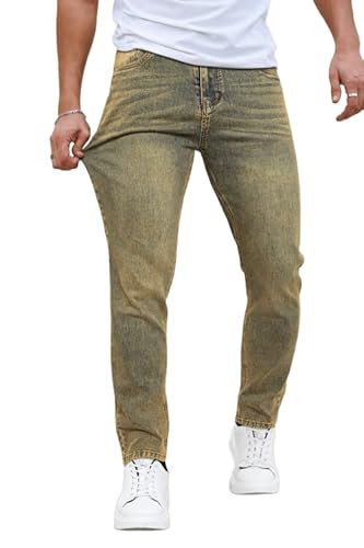 GINGTTO Jeans Herren Slim Fit Retro Stretchhose Skinny Stretch Denim Casual Hose Braun 28W/30L von GINGTTO