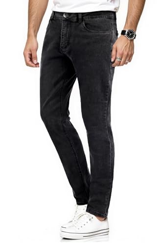 GINGTTO Jeans Herren Stretch Regular Fit Jeanshose Casual Comfort Baggy Denim Hose für Herren Grau 34W/30L von GINGTTO