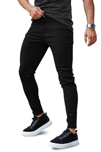 GINGTTO Jeans Skinny Herren Slim fit Jeanhosen für Männer Stretchanteil Denim Tapered Hose Casual Stretchjeans Schwarz 28 von GINGTTO