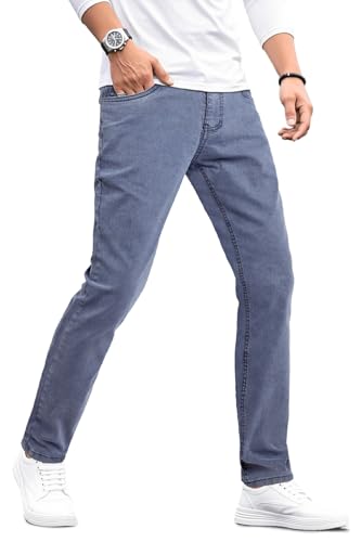 GINGTTO Jeans Slim fit Herren Stretch Jeanshosen Regular Fit für Männer Denim Hose Tapered for Men Blaugrau 34W/30L von GINGTTO