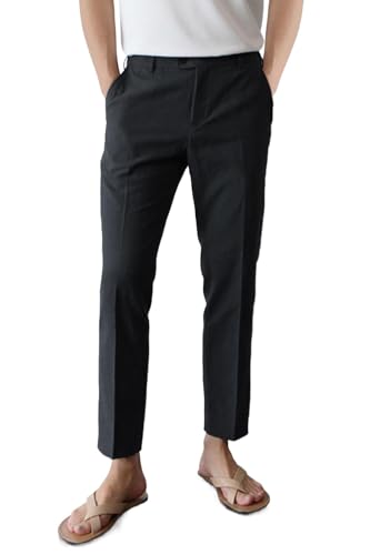 GINGTTO Leinenhose Herren Business Somme Slim Fit Trousers Leichte Männer Dünne Pants Extra Bund Schwarz 32 von GINGTTO