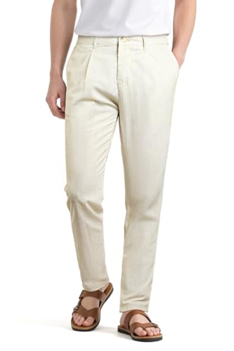 GINGTTO Chino Hose Herren Slim fit Karo Stoffhose für Männe Chinohose Tapered Hosen mit Tasche Business Trousers Hell Khaki 36 von GINGTTO