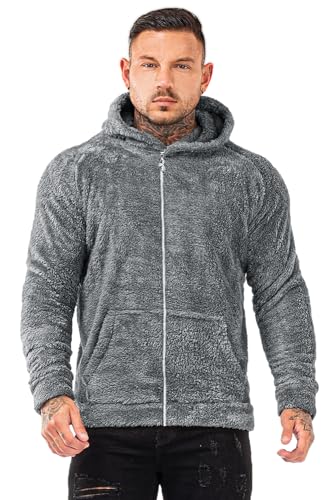 GINGTTO Mens Fuzzy Hoodies Full Zip Up Mode Fluffy Pullover Hooded Sweatshirts Für Männer Grau XXL von GINGTTO