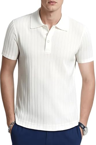 GINGTTO Poloshirts Herren Kurzarm Golf Tennis Sport Polohemd Stretch Atmungsaktiv Sommer Freizeit T-Shirts Weiß M von GINGTTO