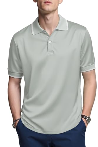 GINGTTO Poloshirts Herren Kurzarm Sommer Freizeit T-Shirts Urlaub Polohemd Atmungsaktiv Stretch Golf Tennis Sport Polo Shirts Grau XL von GINGTTO