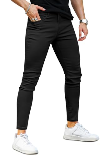 GINGTTO Schwarze Jeans Herren Super Skinny Slim Fit Stretch Eng Tapered Denim Hose Herrenjeans Schwarze 30W/30L von GINGTTO