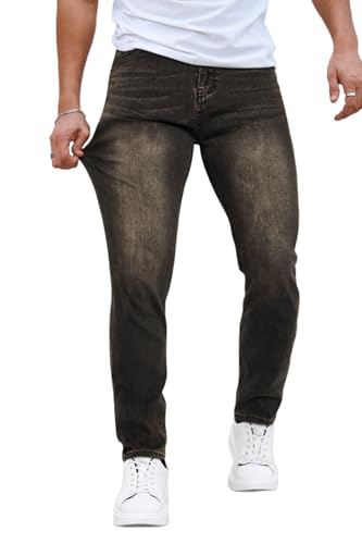 GINGTTO Skinny Fit Jeans Retro Herren Stretch Slim Denim Hose Elastisch Casual Schwarz 30 von GINGTTO