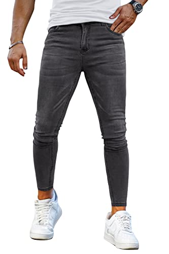 GINGTTO Skinny Jeans Herren Slim Fit Super Stretch Denim Hose Grau 36W/30L von GINGTTO