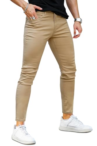 GINGTTO Skinny Jeans Herren Slim Fit Super Stretch Tapered Denim Hose Stilvolle Herrenjeans Khaki 34W/30L von GINGTTO