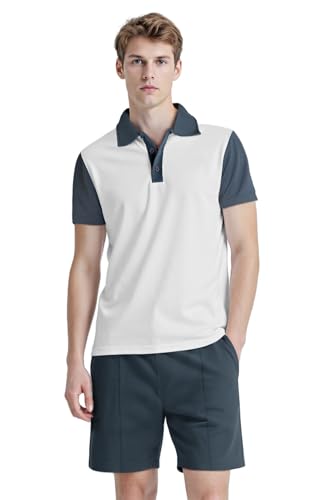 GINGTTO Sommer Outfit Herren Kurze Trainingsanzug Shorts und Tshirt Set Polo Hemd Sommer 2 Teiliges Casual Kurzarm Zweiteiler Strand Urlaub Freizeitanzug Blau und Weiß XL von GINGTTO