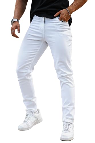 GINGTTO Weisse Jeans Herren Slim Fit Stretch Jeanshose Männer Casual Skinny Denim Hose Weiß 36W/30L von GINGTTO