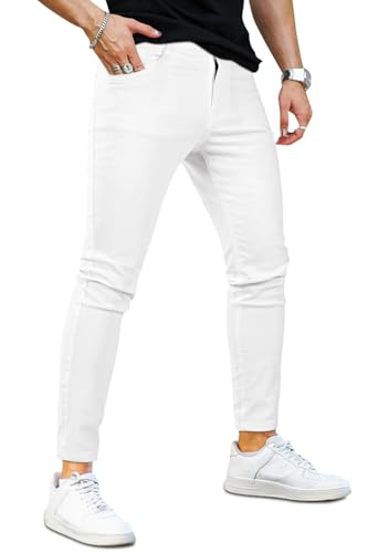 GINGTTO Weiße Jeans Herren Super Skinny Stretch Slim Fit Denim Hose Herrenjeans Weiß 28W/30L von GINGTTO