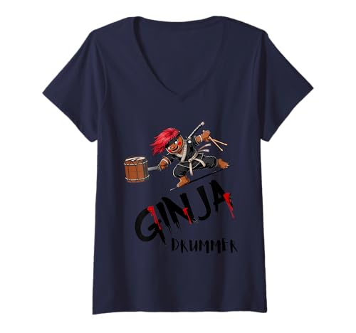 Damen Lustiger Ginja Redhead Ginger Drummer T-Shirt mit V-Ausschnitt von GINJA Ginger REDHEAD Store