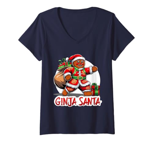 Damen Lustiges Weihnachtsfest Ginja Redhead Ginger Santa T-Shirt mit V-Ausschnitt von GINJA Ginger REDHEAD Store