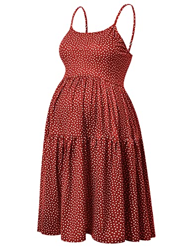 GINKANA Damen Ärmelloses Umstandskleid Verstellbare Träger Sommer Casual Swing Kleid für Alltag oder Babyparty, Rot mit weißem Punkt, Mittel von GINKANA