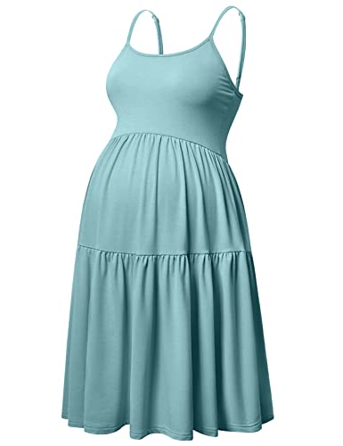 GINKANA Damen Ärmelloses Umstandskleid Verstellbare Träger Sommer Casual Swing Kleid für Alltag oder Babyparty, Salbeigrün, Klein von GINKANA