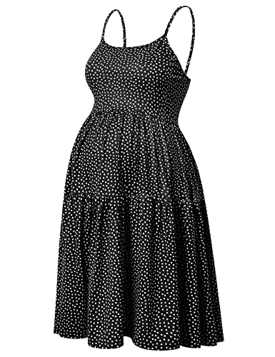 GINKANA Damen Ärmelloses Umstandskleid Verstellbare Träger Sommer Casual Swing Kleid für Alltag oder Babyparty, Schwarz mit weißen Punkten, Groß von GINKANA