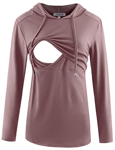 GINKANA Damen Still-Hoodie Sweatshirt Langarm Stillen Umstands-Tops Freizeitkleidung, Malvenfarben, XXL von GINKANA