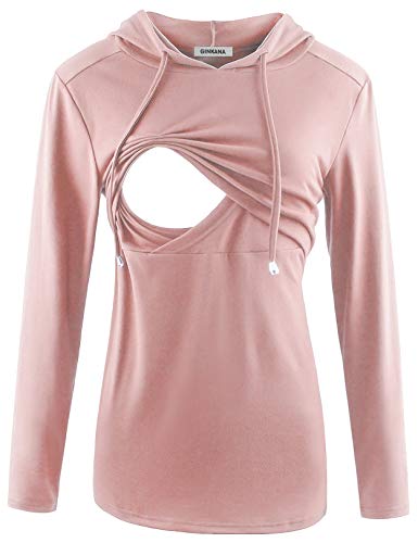 GINKANA Damen Still-Kapuzenpullover, Sweatshirt, Langarm, Stillen, Umstands-Top, Freizeitkleidung, dunkelrosa, XX-Large von GINKANA