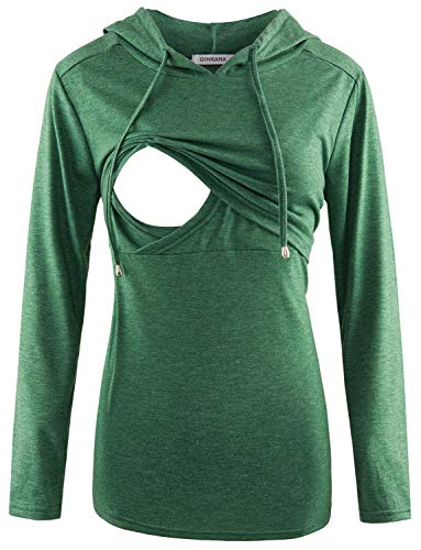 GINKANA Damen Stillen Hoodie Sweatshirt Langarm Stillen Umstandsmode Tops Casual Kleidung - Grün - Groß von GINKANA