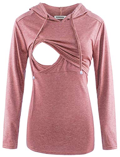 GINKANA Damen Stillen Hoodie Sweatshirt Langarm Stillen Umstandsmode Tops Casual Kleidung - Pink - Mittel von GINKANA