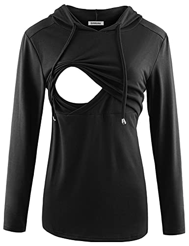 GINKANA Damen Stillen Hoodie Sweatshirt Langarm Stillen Umstandsmode Tops Casual Kleidung - Schwarz - XX-Large von GINKANA