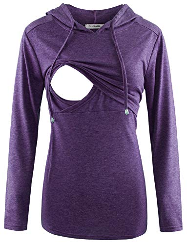 GINKANA Damen Stillen Hoodie Sweatshirt Langarm Stillen Umstandsmode Tops Casual Kleidung - Violett - Mittel von GINKANA