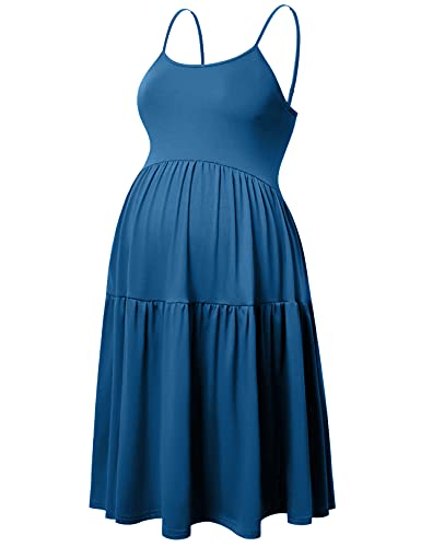 GINKANA Damen ärmelloses Umstandskleid mit verstellbaren Trägern für den Sommer, lässiges Swing-Kleid für das tägliche Tragen oder Babyparty, blaugrün, Mittel von GINKANA