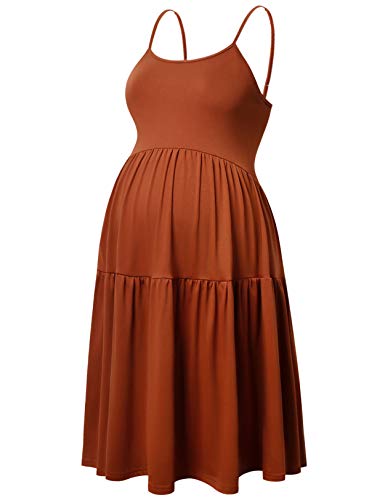 GINKANA Damen ärmelloses Umstandskleid mit verstellbaren Trägern für den Sommer, lässiges Swing-Kleid für das tägliche Tragen oder Babyparty - Beige - Mittel von GINKANA
