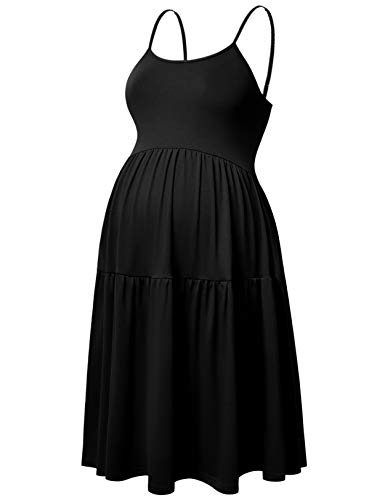 GINKANA Damen ärmelloses Umstandskleid mit verstellbaren Trägern für den Sommer, lässiges Swing-Kleid für das tägliche Tragen oder Babyparty - Schwarz - Mittel von GINKANA
