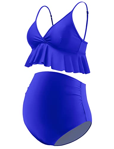 GINKANA Schwangerschafts-Bikini-Set, Volant, Badeanzug, Oberteil, Bademode, Unterteil, Königsblau, Large von GINKANA