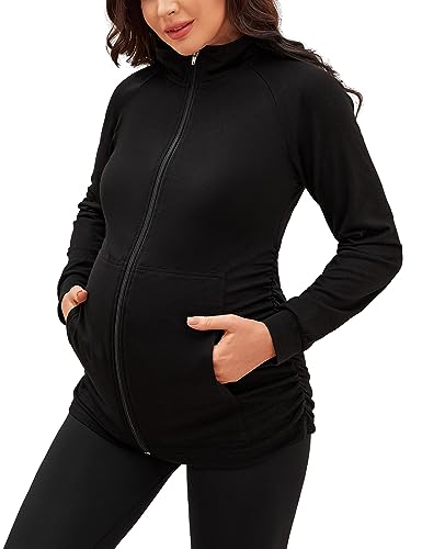 GINKANA Sportliche Umstandsjacken, langärmelig, mit Reißverschluss, lässig, für Schwangerschaft, Laufen, Workout, Shirts mit Taschen, Schwarz, M GINKANA Sportliche Umstandsjacken, langärmelig, mit Reißverschluss, lässig, für Schwangerschaft, Laufen, Workout, Shirts mit Taschen, Schwarz, M von GINKANA