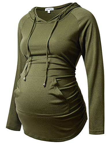 GINKANA Umstands-Kapuzenpullover mit langen Ärmeln, lässiges Umstands-Top, Schwangerschafts-Sweatshirt, Freizeitkleidung, Olivgrün, M von GINKANA