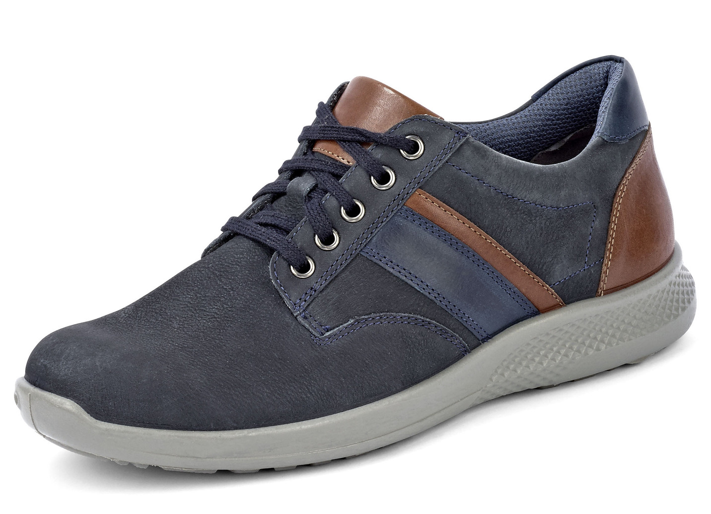 GINO GALANTE, bequeme Herren-Schnürschuhe, Weite K, mit herausnehmbarem Fußbett, Marine-Cognac, Größe 43 von GINO GALANTE