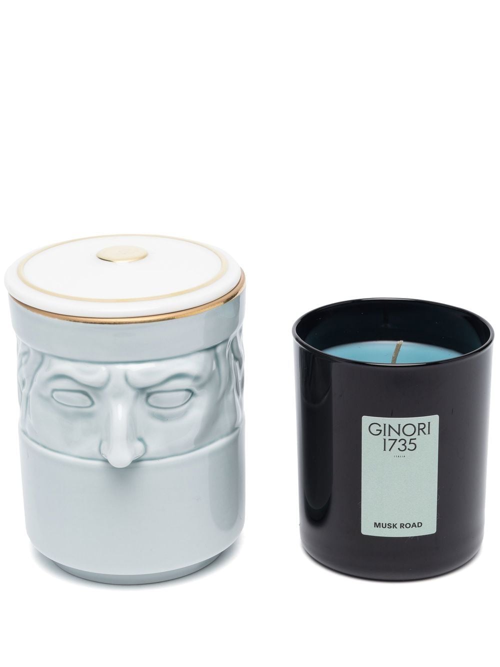 GINORI 1735 Il Seguace Kerzenhalter und Water Musk Road Duftkerze 190g - Blau von GINORI 1735