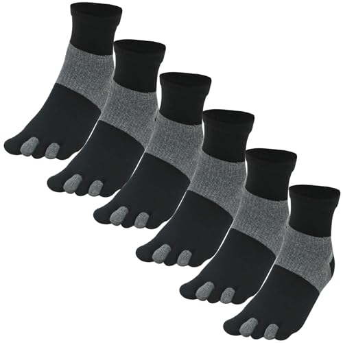GINZIN 6 Paar Herren Zehensocken Baumwolle fünf Finger Socken Männer Sport Laufende Socken mit Zehen (as3, numeric, numeric_40, numeric_44, Schwarz-6 Paar) von GINZIN