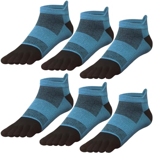 GINZIN Zehensocken 6 Paar,Laufsocken für Herren&Damen,herren Männer Baumwolle Sportsocken Sneaker Socken mit Zehen (40-43, Blau*6) von GINZIN